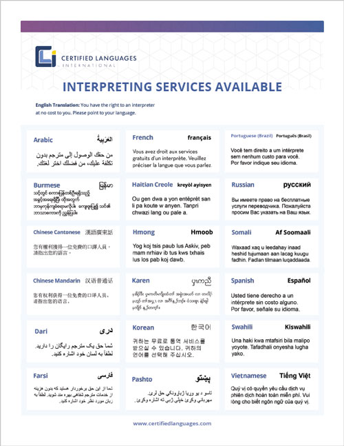 An example of a language ID display created by Certified Languages International (CLI).